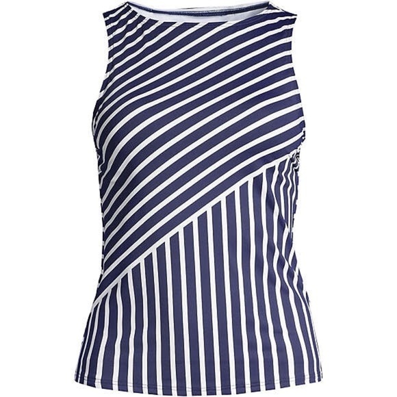 Lands End High Neck UPF 50Tankini Swimsuit Top 16 NWOT Striped Minamalist Beach - Picture 2 of 8